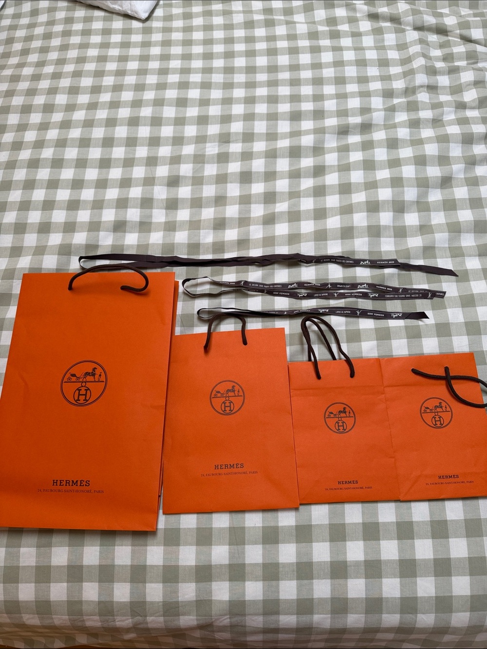 Hermes Orange Paper Shopping Bags and Brown Ribbons